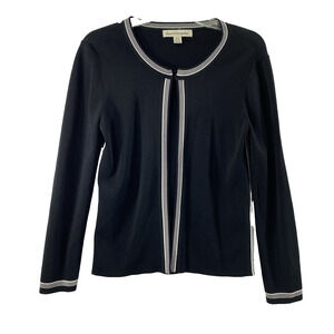 David Brooks Cardigan Womens Medium Black White Open Front Sweater Office Career